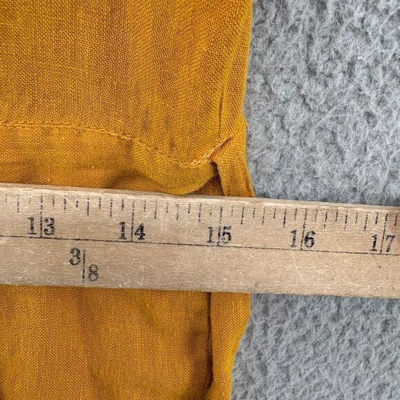 Fanco Linen Romper Mustard Yellow Short Sleeve Belted Tie Waist Sz Small - Picture 7 of 13